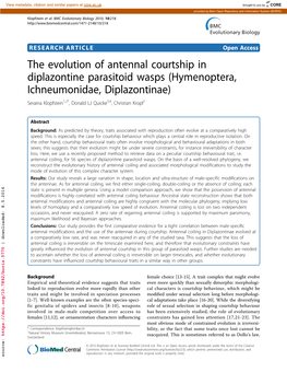 The Evolution of Antennal Courtship in Diplazontine Parasitoid