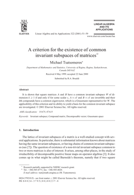 A Criterion for the Existence of Common Invariant Subspaces Of