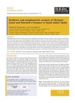 Incidence and Morphometric Analysis of Metoptic Canal and Warwick's
