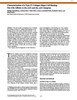 Characterization of a Type IV Collagen Major Cell Binding Site with Affinity to the Cd