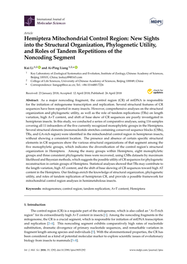 Hemiptera Mitochondrial Control Region: New Sights Into the Structural Organization, Phylogenetic Utility, and Roles of Tandem Repetitions of the Noncoding Segment