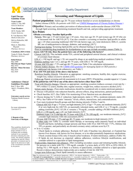 UMHS Guideline Screening and Management of Lipids