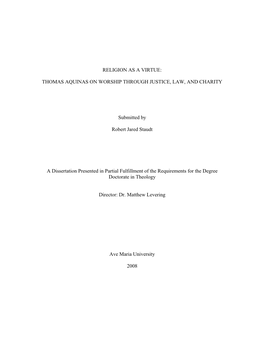 Religion As a Virtue: Thomas Aquinas on Worship Through Justice, Law