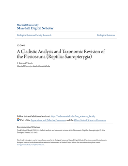 A Cladistic Analysis and Taxonomic Revision of the Plesiosauria (Reptilia: Sauropterygia) F