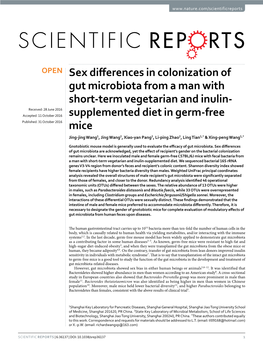 Sex Differences in Colonization of Gut Microbiota from a Man with Short