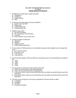 Page 1 Econ 303: Intermediate Macroeconomics I Dr. Sauer