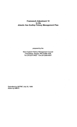 Framework Adjustment 10 to the Atlantic Sea Scallop Fishery Management Plan