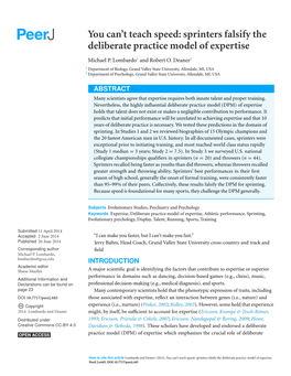 Sprinters Falsify the Deliberate Practice Model of Expertise