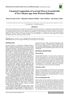 Chemical Composition of Leaf and Flower Essential Oils of Two Thymus Spp. from Western Himalaya