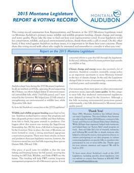2015 Montana Legislature REPORT & VOTING RECORD