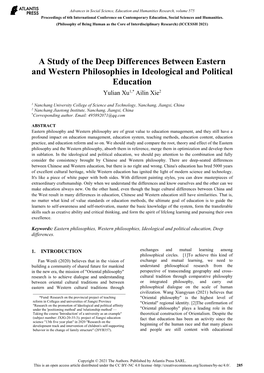 A Study of the Deep Differences Between Eastern and Western Philosophies in Ideological and Political Education Yulian Xu1,* Ailin Xie2