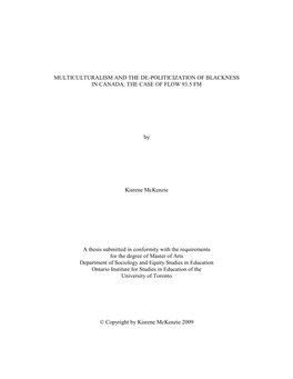 Multiculturalism and the De-Politicization of Blackness in Canada: the Case of Flow 93.5 Fm