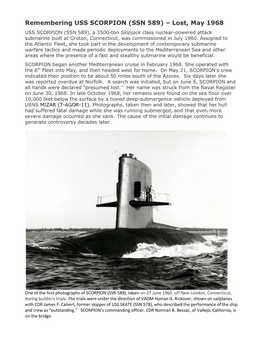 Remembering USS SCORPION (SSN 589) – Lost, May 1968
