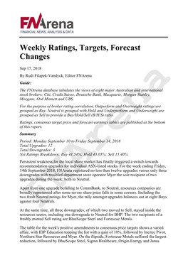 Weekly Ratings, Targets, Forecast Changes