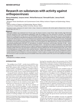 Research on Substances with Activity Against Orthopoxviruses