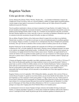 Rogatien Vachon Celui Qui Devint « King »