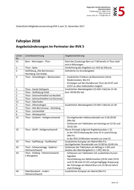 Fahrplan 2018 Angebotsänderungen Im Perimeter Der RVK 5