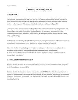 5. POTENTIAL for HUMAN EXPOSURE 5.1 OVERVIEW Sulfur