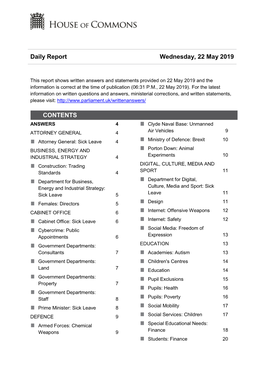Daily Report Wednesday, 22 May 2019 CONTENTS