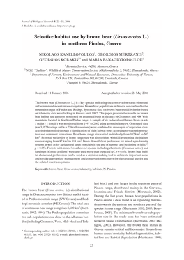 Selective Habitat Use by Brown Bear (Ursus Arctos L.) in Northern Pindos, Greece