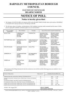 Barnsley Metropolitan Borough Council Elections Office, 2Nd Floor Town Hall Church Street Barnsley S70 2Ta