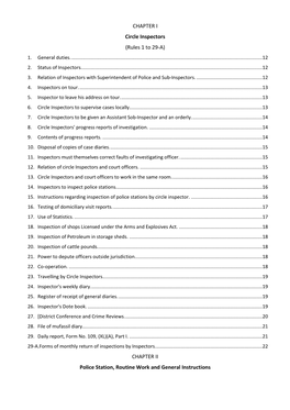 RS CHAPTER I Circle Inspectors (Rules 1 to 29-A) CHAPTER II Police Station, Routine Work and General Instructions