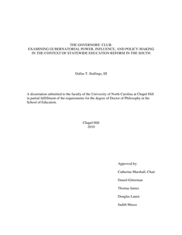 Examining Gubernatorial Power, Influence, and Policy-Making in the Context of Statewide Education Reform in the South