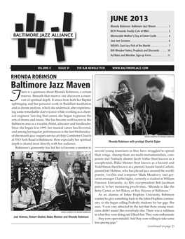 JUNE 2013 Rhonda Robinson: Baltimore Jazz Maven