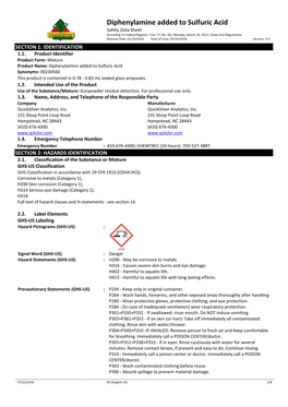 Diphenylamine Added to Sulfuric Acid Safety Data Sheet According to Federal Register / Vol