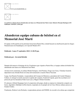 Abanderan Equipo Cubano De Béisbol En El Memorial José Martí
