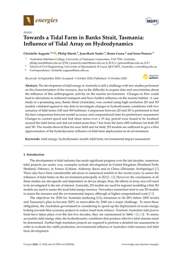 Towards a Tidal Farm in Banks Strait, Tasmania: Inﬂuence of Tidal Array on Hydrodynamics