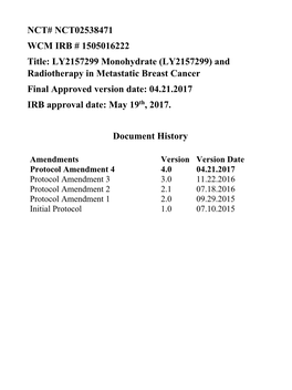 NCT# NCT02538471 WCM IRB # 1505016222 Title: LY2157299