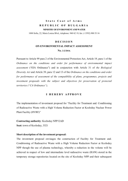 DECISION on ENVIRONMENTAL IMPACT ASSESSMENT No. 2-2/2014