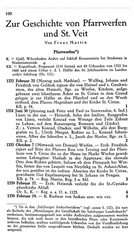 Zur Geschichte Von Pfarrwerfen Und St. Veit. Franz Martin