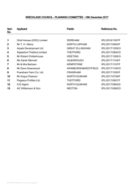 PLANNING COMMITTEE - 18Th December 2017