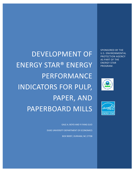 Development of ENERGY STAR Performance Indicators for Pulp, Paper, and Paperboard Mills