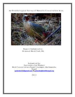 An Ornithological Survey of Manaslu Conservation Area, Potential Important Bird Area, Nepal