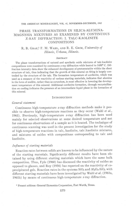 Phase Transformations in Silica-Alumina- Magnesia Mixtures As Examined by Continuous X-Ray Diffraction: I