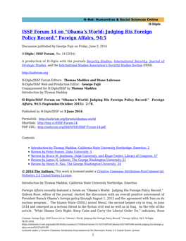 ISSF Forum 14 on “Obama's World: Judging His Foreign