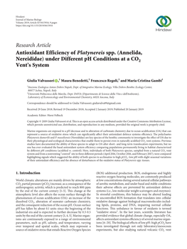 Antioxidant Efficiency of Platynereis Spp.(Annelida, Nereididae) Under Different Ph Conditions at a Vent's System