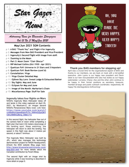 Astronomy News for Bluewater Stargazers Vol 15 No.3 May/Jun 2021