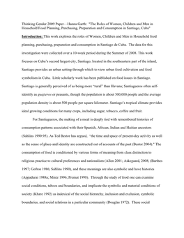 The Roles of Women, Children and Men in Household Food Planning, Purchasing, Preparation and Consumption in Santiago, Cuba