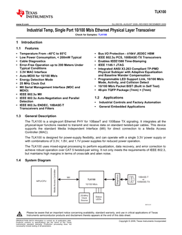 Industrial Ethernet PHY Datasheet