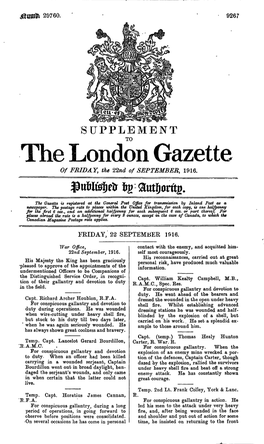 The London Gazette of FRIDAY, the 22Nd of SEPTEMBER, 1916