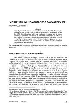 Michael Mulhall E a Cidade Do Rio Grande Em 1871