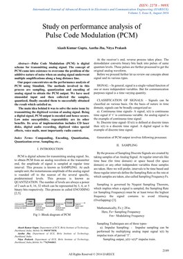 Study on Performance Analysis of Pulse Code Modulation (PCM)