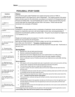 ​Pickleball Study Guide