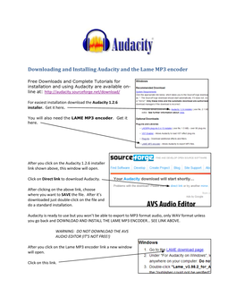 Downloading and Installing Audacity and the Lame MP3 Encoder