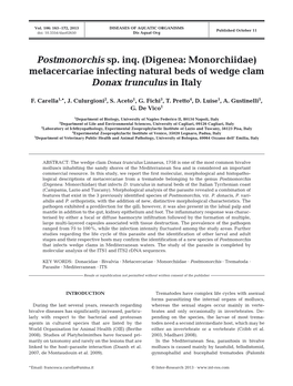 Postmonorchis Sp. Inq.(Digenea: Monorchiidae) Metacercariae