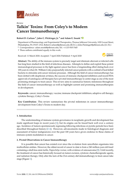 Talkin'toxins: from Coley's to Modern Cancer Immunotherapy